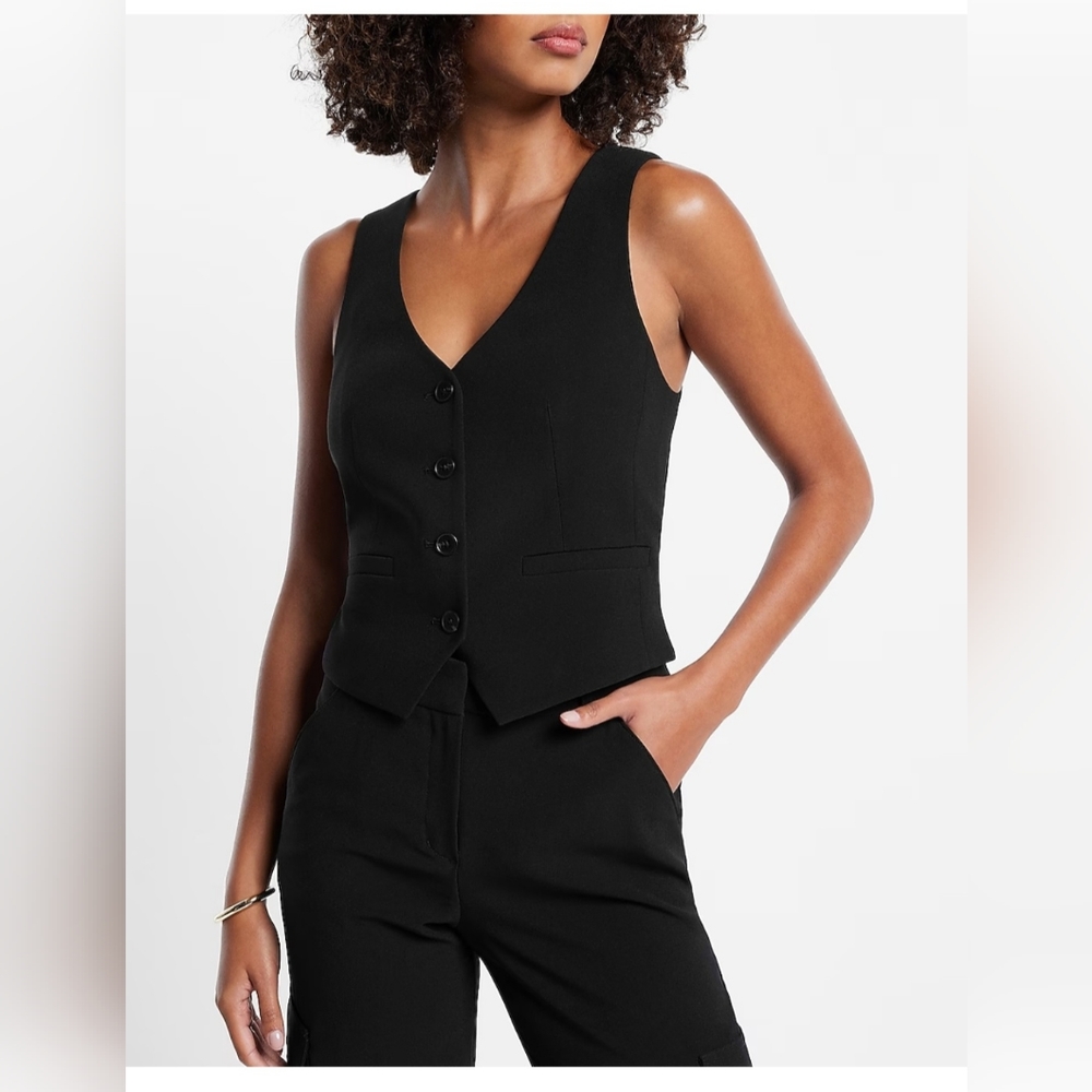 Express Front Tailored Blazer Vest NWT Size S Black $118